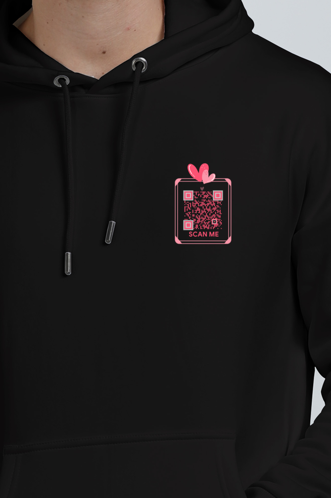 Customized QR Code Scannable Hoodie - Premium Heavyweight Ultra-Soft Oversized Drop Shoulder Hoodie - Pink rectangle with heart - Scan Me - Back Print