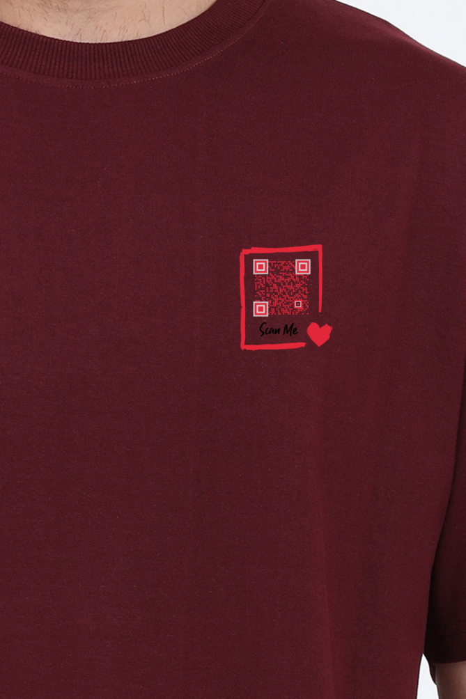 Customized QR Code Scannable Premium Oversized T-shirt - SomethingNew - Red Rectangle Scan Me - Back Print