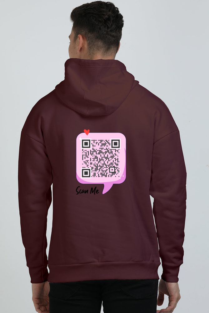 Customized QR Code Scannable Hoodie - Premium Heavyweight Ultra-Soft Oversized Drop Shoulder Hoodie - Pink Chatbox Scan Me - Back Print