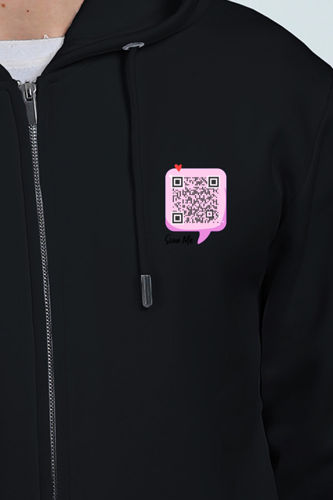 Customized QR Code Scannable Zipper Hoodie - Premium Heavyweight Ultra-Soft - Pink Chatbox Scan Me - Back Print