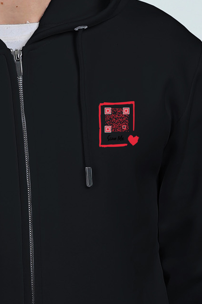 Customized QR Code Scannable Zipper Hoodie - Premium Heavyweight Ultra-Soft Zipper Hoodie - Red Rectangle Scan Me - Back Print