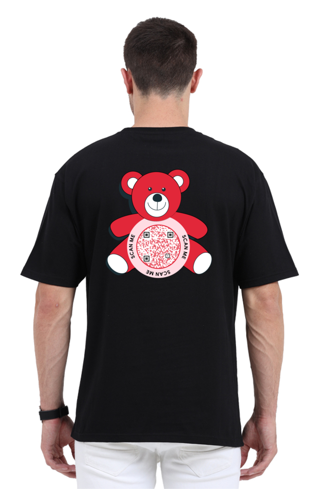 Customized QR Code Scannable Premium Oversized T-shirt - SomethingNew - Red Teddy Bear - Scan Me - Back Print