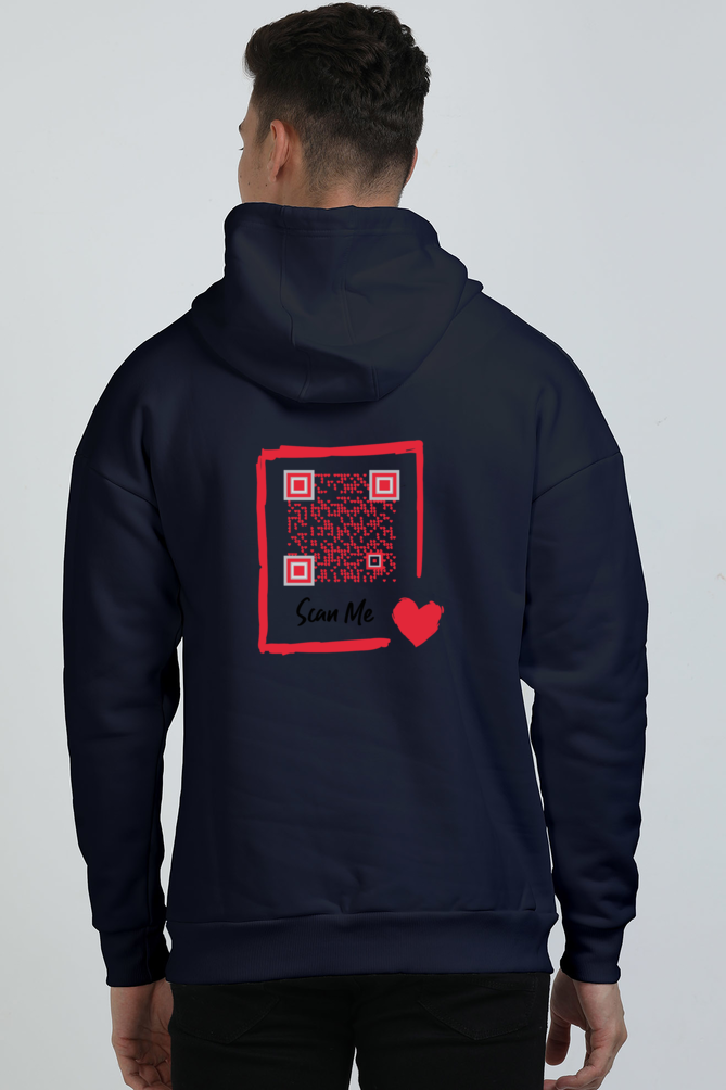 Customized QR Code Scannable Hoodie - Premium Heavyweight Ultra-Soft Oversized Drop Shoulder Hoodie - Red Rectangle Scan Me - Back Print