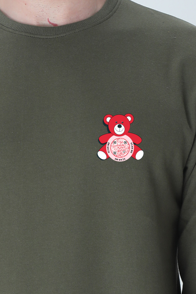 Customized QR Code Scannable Sweatshirt - Premium Ultra-Soft Sweatshirt - Red Teddy Bear - Scan Me - Back Print