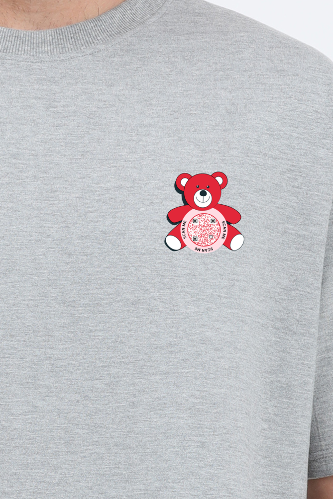 Customized QR Code Scannable Premium Oversized T-shirt - SomethingNew - Red Teddy Bear - Scan Me - Back Print