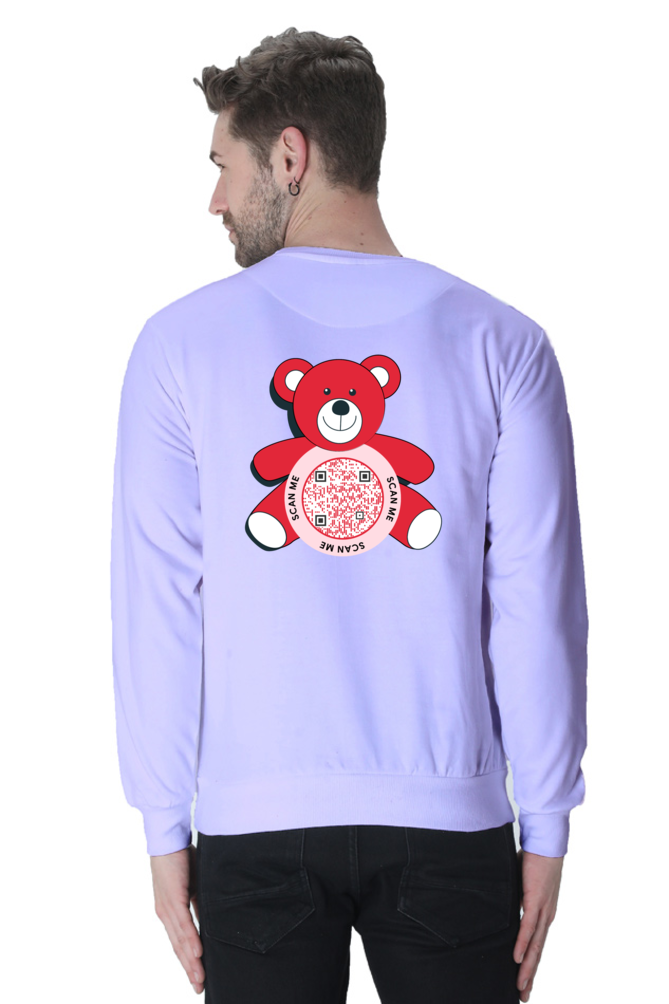 Customized QR Code Scannable Sweatshirt - Premium Ultra-Soft Sweatshirt - Red Teddy Bear - Scan Me - Back Print
