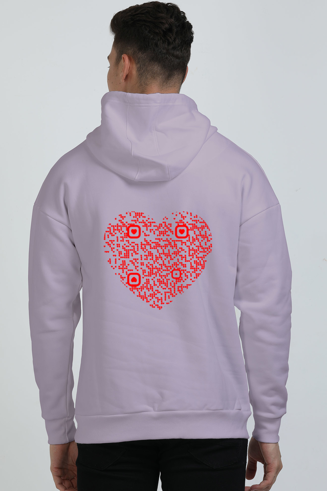 QR Code Scannable Hoodie - Premium Heavyweight Ultra-Soft Oversized Drop Shoulder Hoodie - Love Red Heart - Back Print