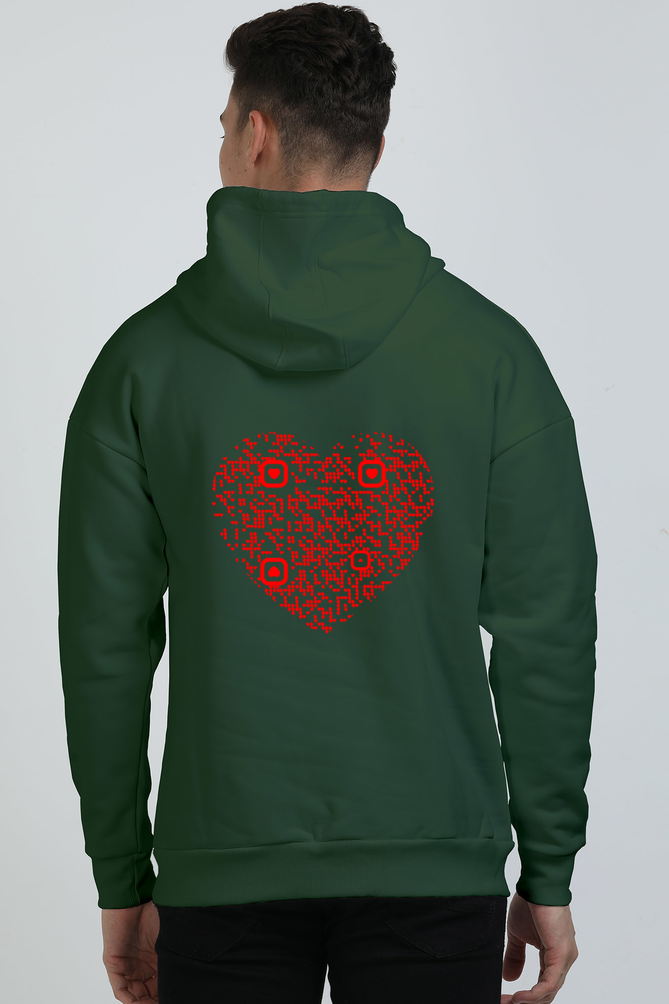 QR Code Scannable Hoodie - Premium Heavyweight Ultra-Soft Oversized Drop Shoulder Hoodie - Love Red Heart - Back Print